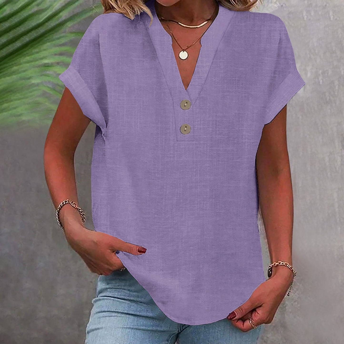 Casual V-Neck Short Sleeve Top