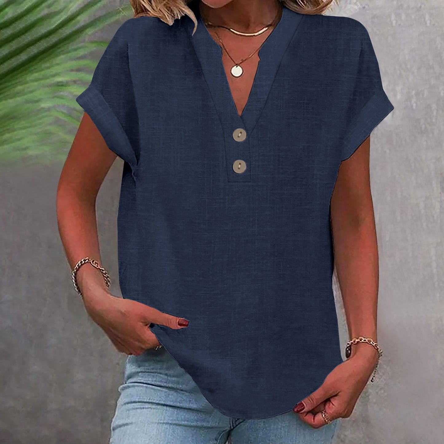 Casual V-Neck Short Sleeve Top