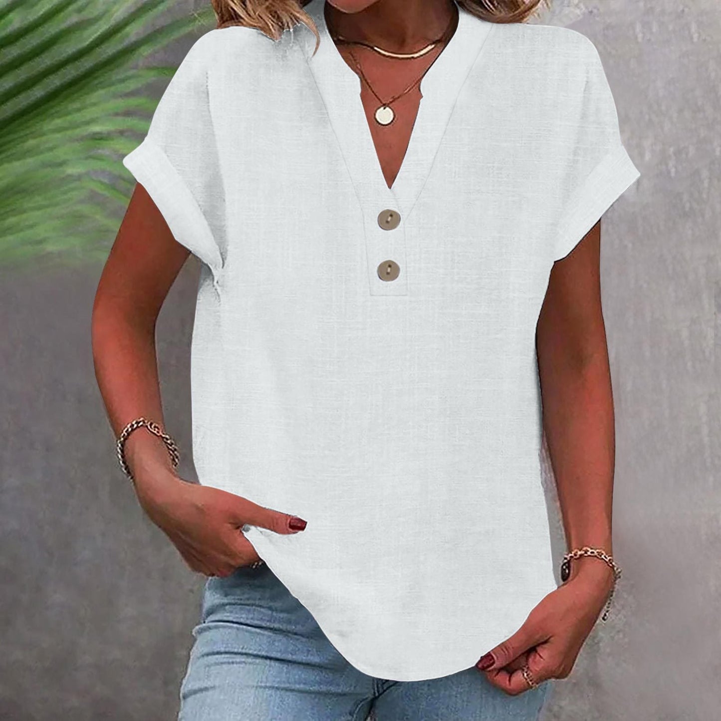 Casual V-Neck Short Sleeve Top