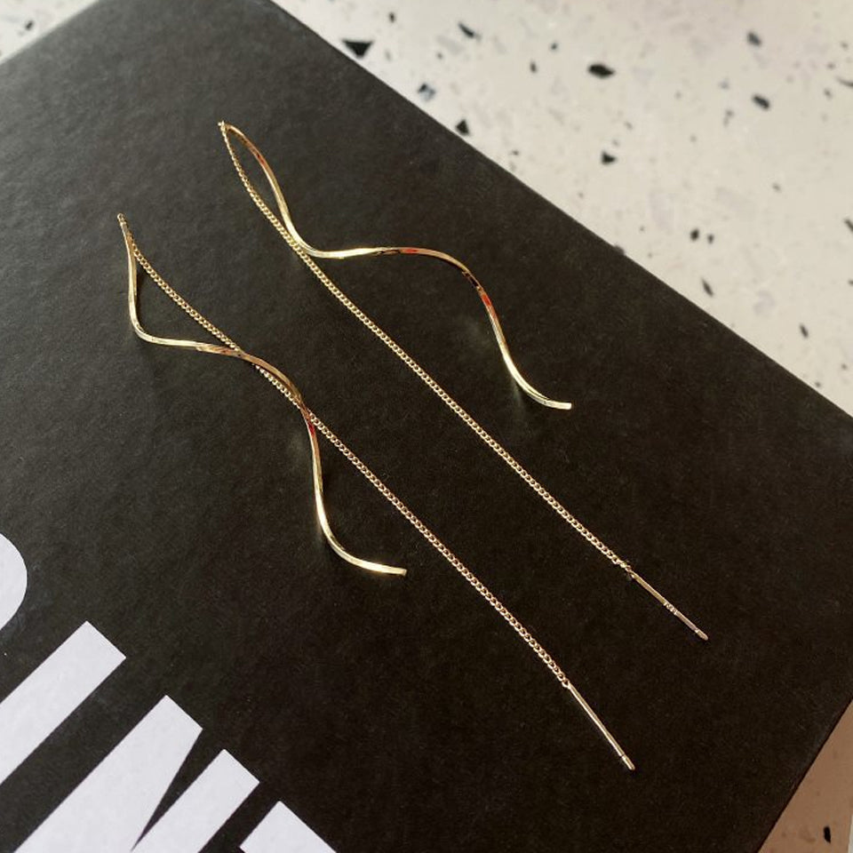 Korean Tassel Threader Earrings – Elegant Long Chain Jewelry for Women