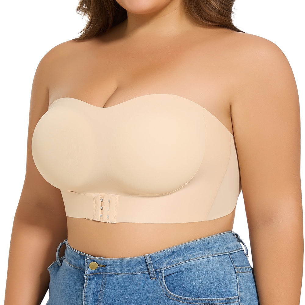 Seamless Strapless Front-Closure Bra – Padded, Cross-Band Support for All-Day Comfort