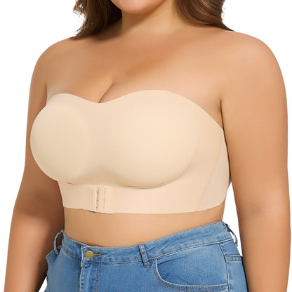 Seamless Strapless Front-Closure Bra – Padded, Cross-Band Support for All-Day Comfort