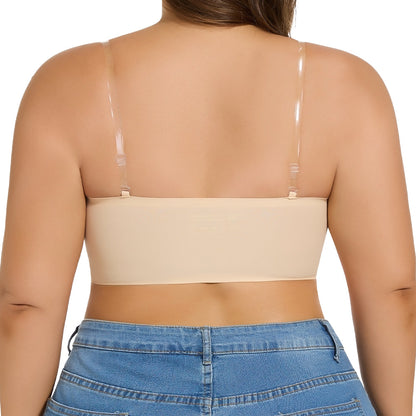 Seamless Strapless Front-Closure Bra – Padded, Cross-Band Support for All-Day Comfort