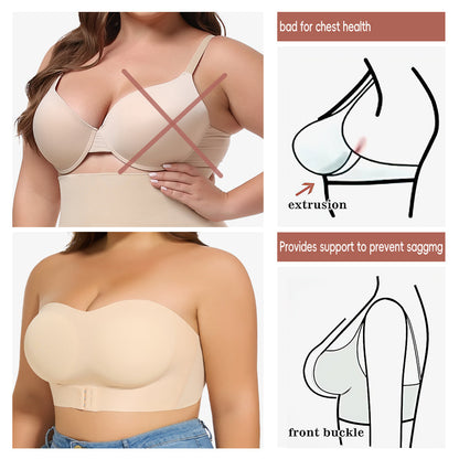 Seamless Strapless Front-Closure Bra – Padded, Cross-Band Support for All-Day Comfort